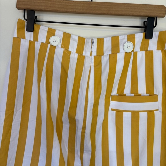 TELA Yellow Stripe Set Pencil Skirt Oversize Top Button Cotton Size L - Picture 6 of 16
